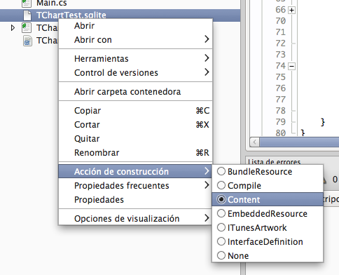 Setting SQLite DataBase as content of project